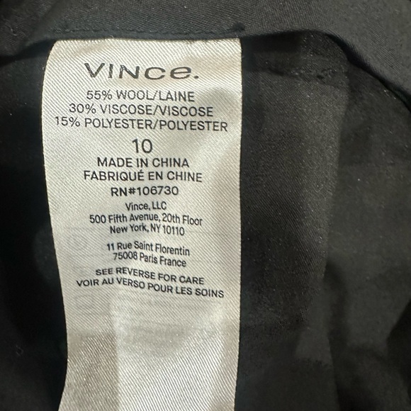 $365 VINCE - Black Wool Blend High Waist Straight Leg Pants Trousers 10 - Picture 4 of 6